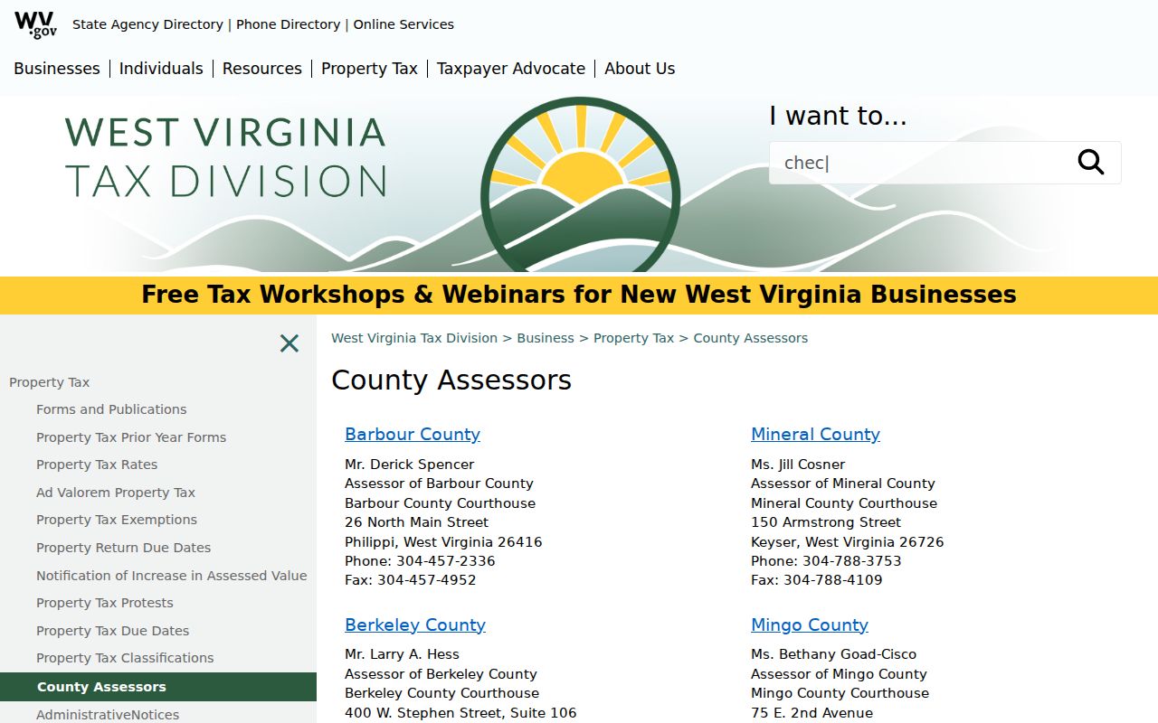 Webster County property tax records office in the West Virginia assessor directory
