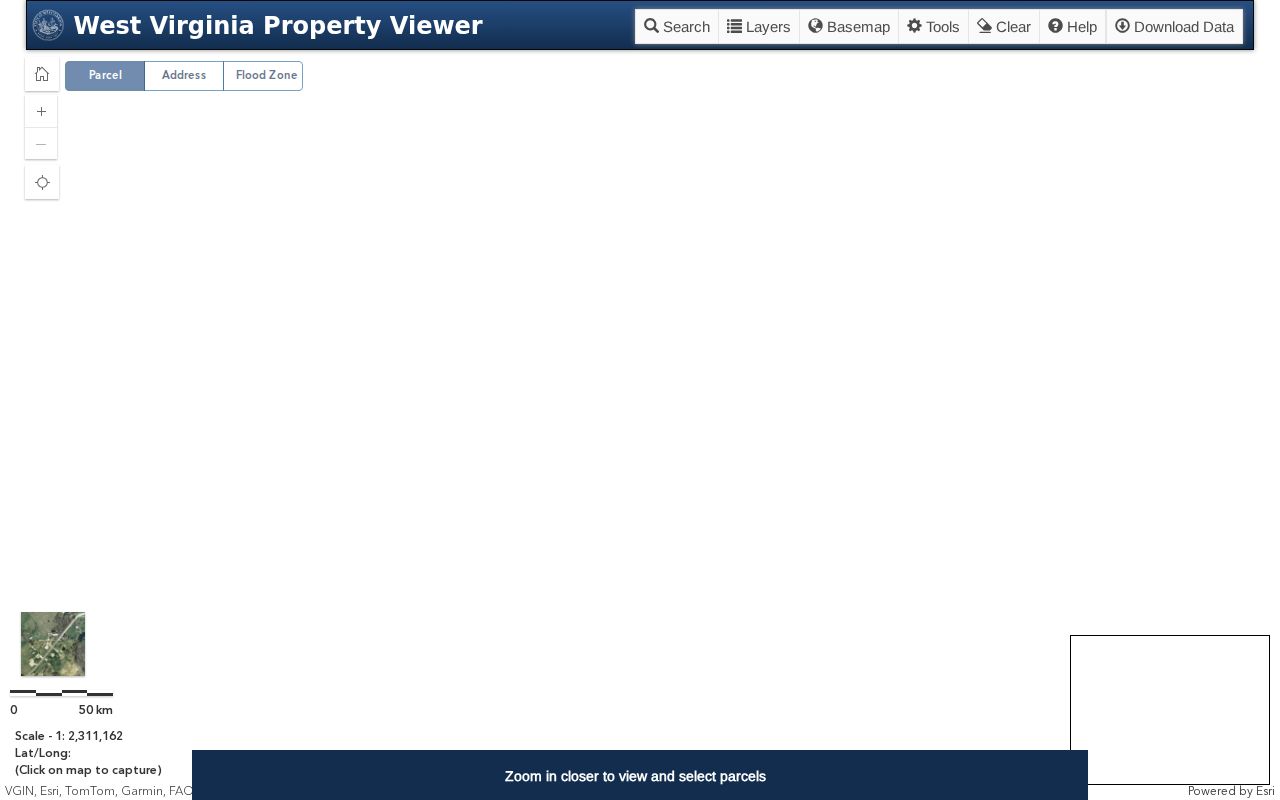 Webster County parcel maps search controls in the West Virginia Property Viewer